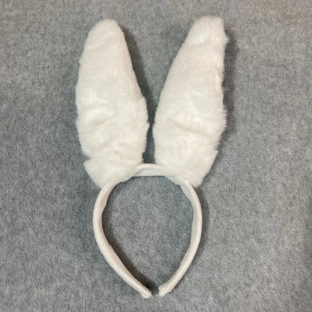 Bunny Ears Headband Poseable Plush White‎ Pink Faux Fur Easter Costume Party New